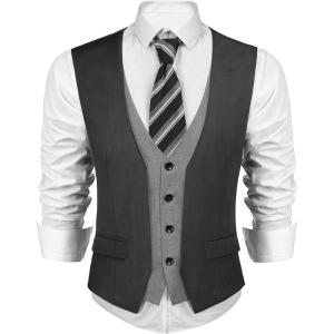 imageCOOFANDY Mens Business Suit Vest Layered Plaid Dress Vest Waistcoat for WeddingParty