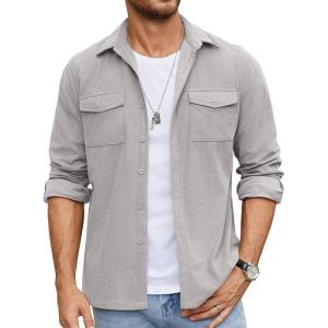 imageCOOFANDY Mens Button Down Waffle Shirt Jacket Casual Long Sleeve Shacket Lightweight Overshirts with Flap PocketsLight Gray