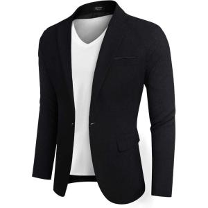 imageCOOFANDY Mens Casual Blazer Suit Jackets Slim Fit One Button Business Sport Coats2  Dark Black