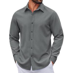 imageCOOFANDY Mens Casual Button Down Shirt Long Sleeve Untucked Shirt Wrinkle Free Denim Dress ShirtGrey