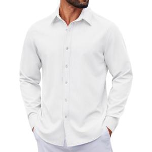 imageCOOFANDY Mens Casual Button Down Shirt Long Sleeve Untucked Shirt Wrinkle Free Denim Dress ShirtWhite