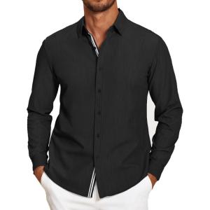 imageCOOFANDY Mens Casual Button Down Shirt Untucked Long Sleeve Stretch Denim Dress ShirtBlack