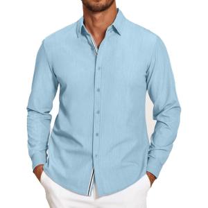 imageCOOFANDY Mens Casual Button Down Shirt Untucked Long Sleeve Stretch Denim Dress ShirtClear Blue
