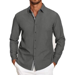imageCOOFANDY Mens Casual Button Down Shirt Untucked Long Sleeve Stretch Denim Dress ShirtDark Grey
