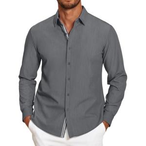 imageCOOFANDY Mens Casual Button Down Shirt Untucked Long Sleeve Stretch Denim Dress ShirtGrey