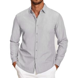 imageCOOFANDY Mens Casual Button Down Shirt Untucked Long Sleeve Stretch Denim Dress ShirtLight Grey