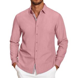 imageCOOFANDY Mens Casual Button Down Shirt Untucked Long Sleeve Stretch Denim Dress ShirtPurple Red