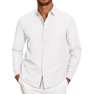 imageCOOFANDY Mens Casual Button Down Shirt Untucked Long Sleeve Stretch Denim Dress ShirtWhite