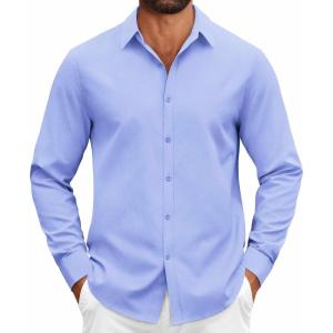 imageCOOFANDY Mens Casual Button Down Shirts Long Sleeve Regualar Fit Dress Shirt Oxford Shirts for MenBlue