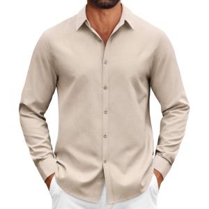 imageCOOFANDY Mens Casual Button Down Shirts Long Sleeve Regualar Fit Dress Shirt Oxford Shirts for MenKhaki