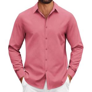 imageCOOFANDY Mens Casual Button Down Shirts Long Sleeve Regualar Fit Dress Shirt Oxford Shirts for MenRed