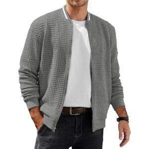 imageCOOFANDY Mens Casual Jacket Lightweight Waffle Bomber Sweatshirt Sweater Jacket Zip Up Varsity CoatDark Grey