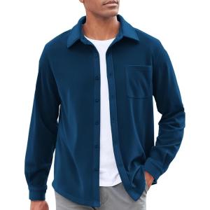 imageCOOFANDY Mens Casual Shirt Long Sleeve Button Down Lightweight Flannel ShirtsDark Blue