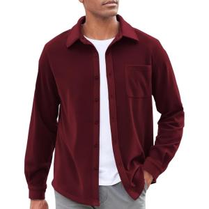 imageCOOFANDY Mens Casual Shirt Long Sleeve Button Down Lightweight Flannel ShirtsDark Red