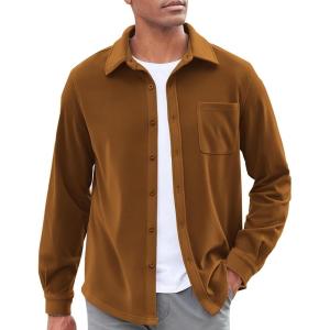 imageCOOFANDY Mens Casual Shirt Long Sleeve Button Down Lightweight Flannel ShirtsLight Brown