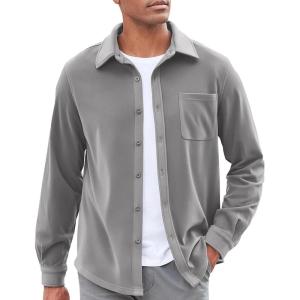 imageCOOFANDY Mens Casual Shirt Long Sleeve Button Down Lightweight Flannel ShirtsLight Grey