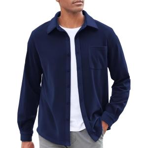 imageCOOFANDY Mens Casual Shirt Long Sleeve Button Down Lightweight Flannel ShirtsNavy