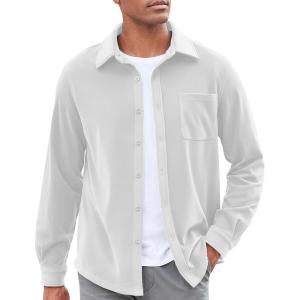 imageCOOFANDY Mens Casual Shirt Long Sleeve Button Down Lightweight Flannel ShirtsWhite