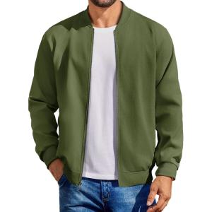 imageCOOFANDY Mens Cotton Bomber Jacket Lightweight Flight Jackets Casual Softshell Varisty JacketArmy Green