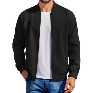 imageCOOFANDY Mens Cotton Bomber Jacket Lightweight Flight Jackets Casual Softshell Varisty JacketBlack