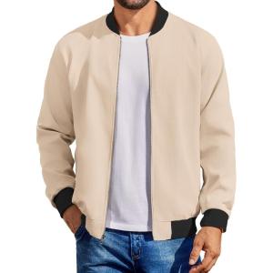 imageCOOFANDY Mens Cotton Bomber Jacket Lightweight Flight Jackets Casual Softshell Varisty JacketMoon Gray