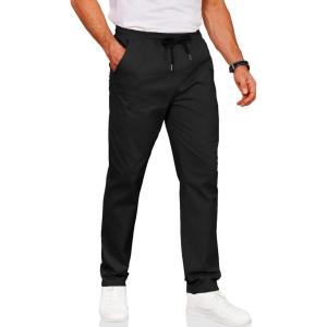imageCOOFANDY Mens Drawstring Casual Pants Cotton Twill Elastic Waist Chino PantsBlack