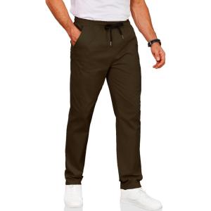 imageCOOFANDY Mens Drawstring Casual Pants Cotton Twill Elastic Waist Chino PantsBrown