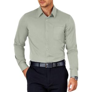 imageCOOFANDY Mens Dress Shirt Long Sleeve Button Down Shirts Business Casual Wrinkle Free Shirts with PocketLight Green