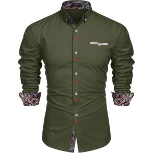 imageCOOFANDY Mens Dress Shirt Long Sleeve Casual Button Down Paisley Shirts Party Wedding Dress ShirtArmy