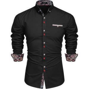 imageCOOFANDY Mens Dress Shirt Long Sleeve Casual Button Down Paisley Shirts Party Wedding Dress ShirtBlack