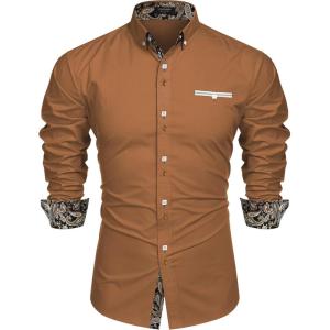 imageCOOFANDY Mens Dress Shirt Long Sleeve Casual Button Down Paisley Shirts Party Wedding Dress ShirtBrown