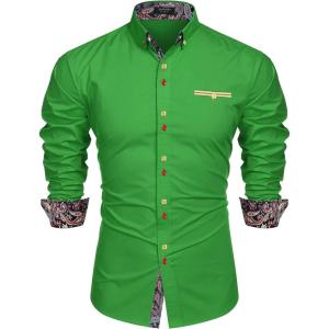 imageCOOFANDY Mens Dress Shirt Long Sleeve Casual Button Down Paisley Shirts Party Wedding Dress ShirtGreen