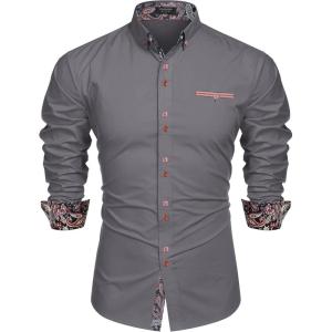 imageCOOFANDY Mens Dress Shirt Long Sleeve Casual Button Down Paisley Shirts Party Wedding Dress ShirtGrey