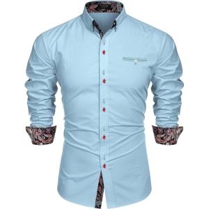 imageCOOFANDY Mens Dress Shirt Long Sleeve Casual Button Down Paisley Shirts Party Wedding Dress ShirtLight Blue