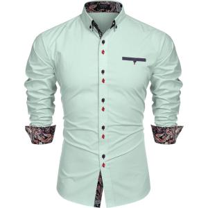 imageCOOFANDY Mens Dress Shirt Long Sleeve Casual Button Down Paisley Shirts Party Wedding Dress ShirtMint