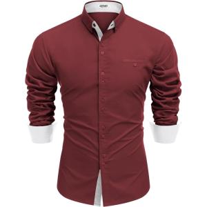 imageCOOFANDY Mens Dress Shirt Long Sleeve Casual Button Down Paisley Shirts Party Wedding Dress ShirtMulticolor Burgundy White