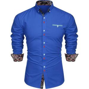 imageCOOFANDY Mens Dress Shirt Long Sleeve Casual Button Down Paisley Shirts Party Wedding Dress ShirtRoyal Blue