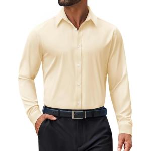 imageCOOFANDY Mens Dress Shirt Long Sleeve Wrinkle Free Formal Shirts Business Casual Button Down ShirtsBeige
