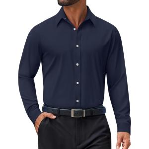 imageCOOFANDY Mens Dress Shirt Long Sleeve Wrinkle Free Formal Shirts Business Casual Button Down ShirtsDark Blue