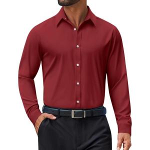 imageCOOFANDY Mens Dress Shirt Long Sleeve Wrinkle Free Formal Shirts Business Casual Button Down ShirtsWine Red