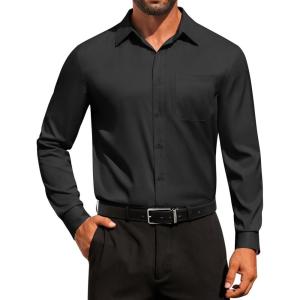 imageCOOFANDY Mens Dress Shirt Solid Long Sleeve Wrinkle Free Formal Shirt Business Button Down Shirts with PocketBlack