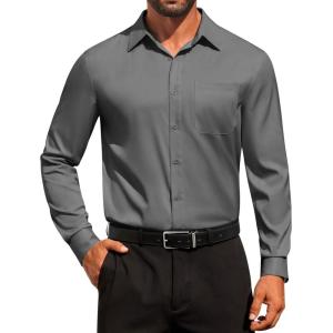 imageCOOFANDY Mens Dress Shirt Solid Long Sleeve Wrinkle Free Formal Shirt Business Button Down Shirts with PocketDark Grey
