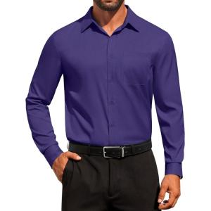 imageCOOFANDY Mens Dress Shirt Solid Long Sleeve Wrinkle Free Formal Shirt Business Button Down Shirts with PocketPurple