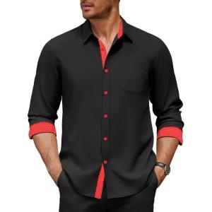 imageCOOFANDY Mens Dress Shirt Wrinkle Free Regular Fit Stretch Long Sleeve Button Down ShirtsBlack