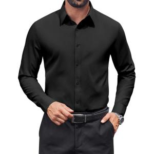 imageCOOFANDY Mens Dress Shirts Long Sleeve Button Down Shirt Regular Fit Formal Business ShirtsBlack