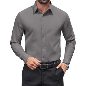 imageCOOFANDY Mens Dress Shirts Long Sleeve Button Down Shirt Regular Fit Formal Business ShirtsDark Grey