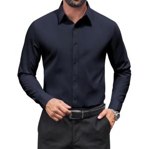 imageCOOFANDY Mens Dress Shirts Long Sleeve Button Down Shirt Regular Fit Formal Business ShirtsNavy Blue