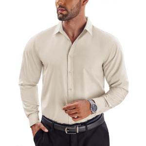imageCOOFANDY Mens Dress Shirts Long Sleeve Button Up Shirts Formal Business ShirtBeige