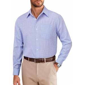 imageCOOFANDY Mens Dress Shirts Long Sleeve Plaid Cotton Button Down Shirts Wrinkle Free Business Casual ShirtBlue Plaid