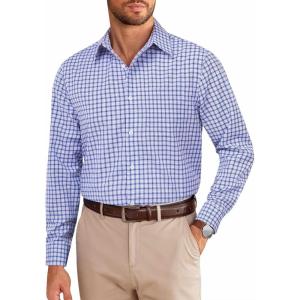 imageCOOFANDY Mens Dress Shirts Long Sleeve Plaid Cotton Button Down Shirts Wrinkle Free Business Casual ShirtWhite Deep Blue Plaid